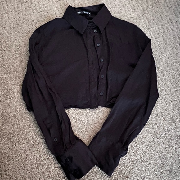 Zara Other - Zara - Satin Cropped Button Down Shirt - Size XS